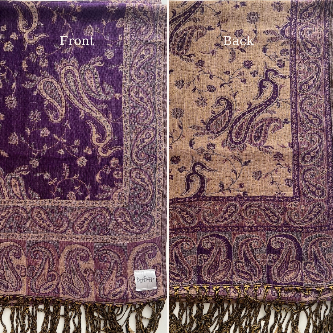 Reversible pashmina hijab - Purple + Beige