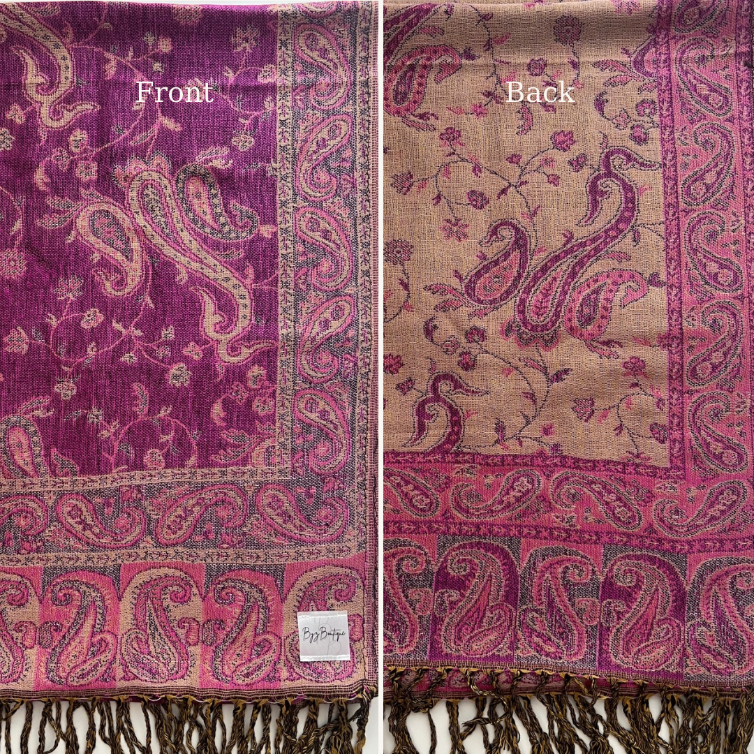 Reversible pashmina hijab - Hot Pink + Beige