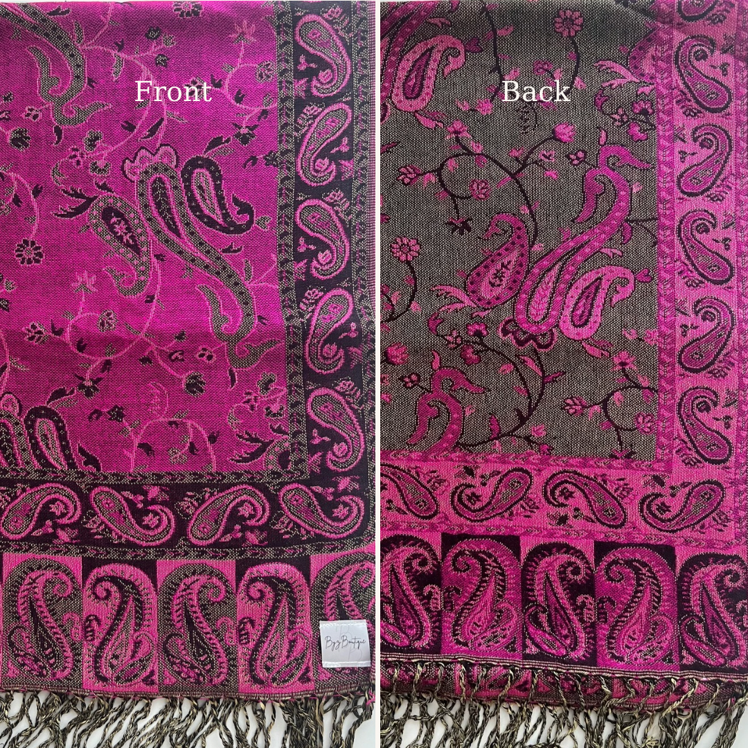Reversible pashmina hijab - Hot Pink + Grey