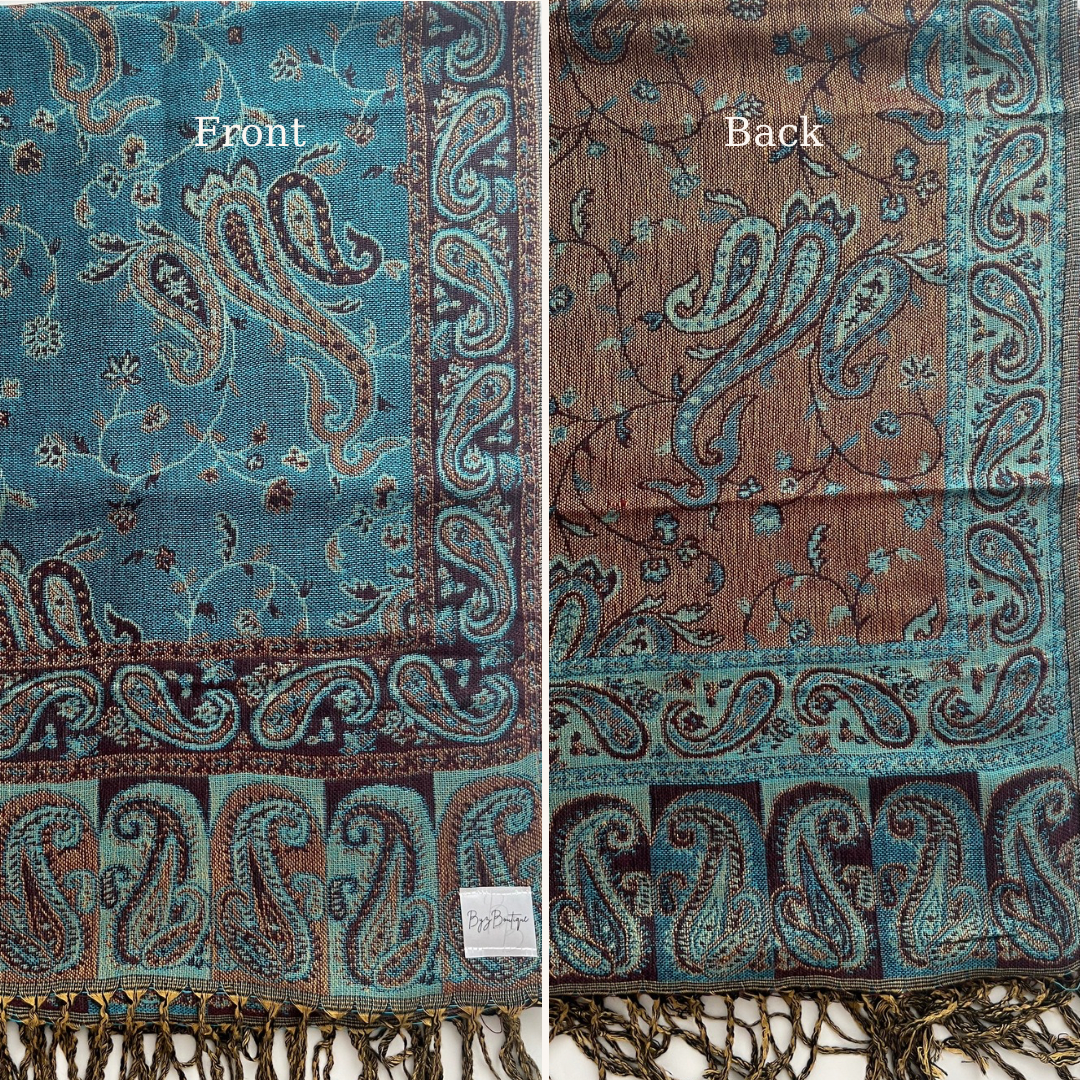 Reversible pashmina hijab - Teal + Brown