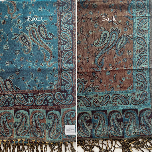 Reversible pashmina hijab - Teal + Brown