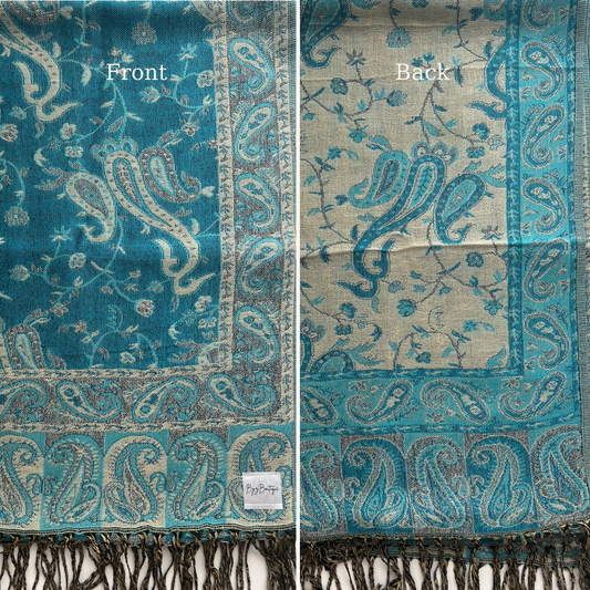 Reversible pashmina hijab - Blue + Beige