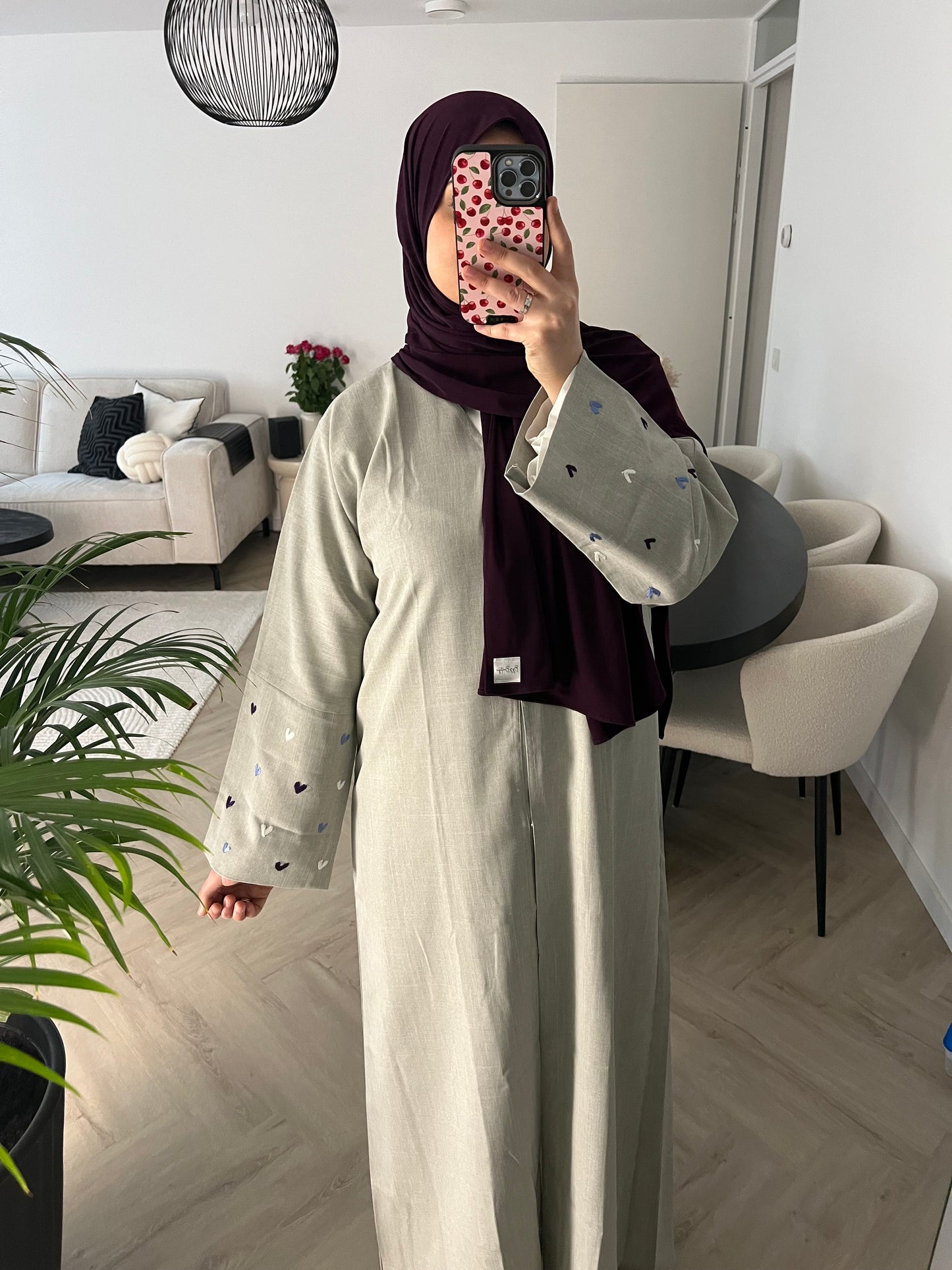 Grey heart abaya - Purple hearts