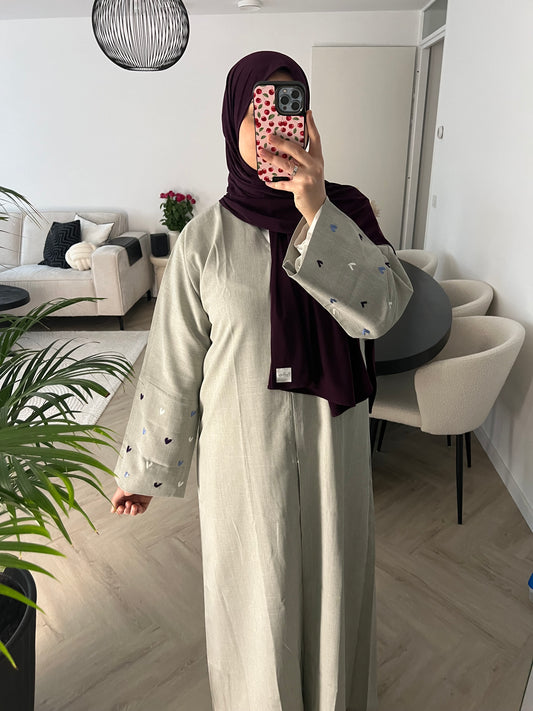 Grey heart abaya - Purple hearts