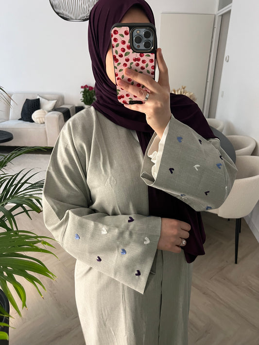 Grey heart abaya - Purple hearts