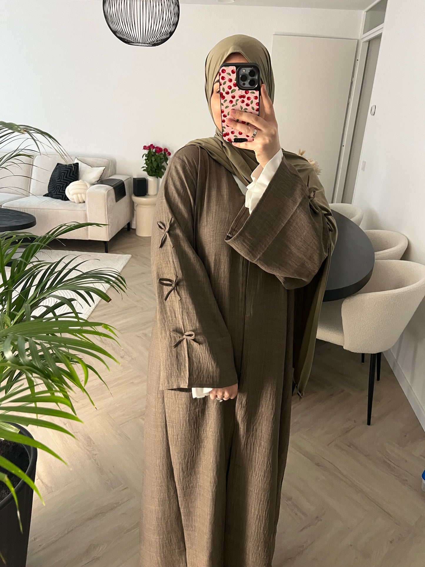 Classic bow abaya - brown/khaki