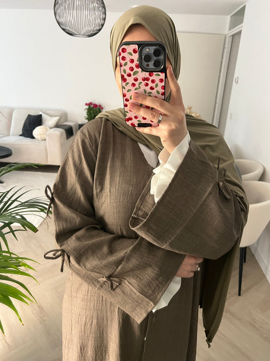 Classic bow abaya - brown/khaki