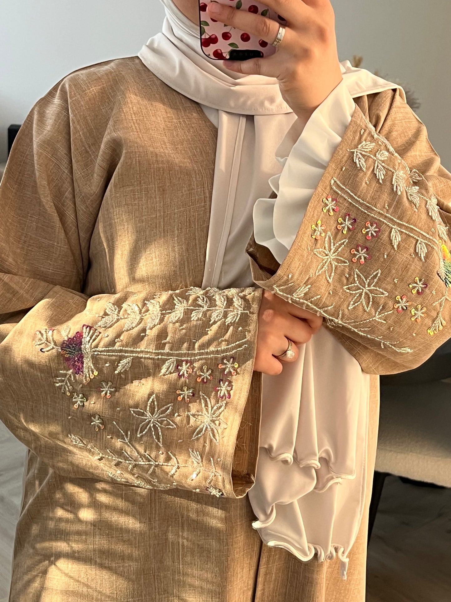 Flower abaya - Brown