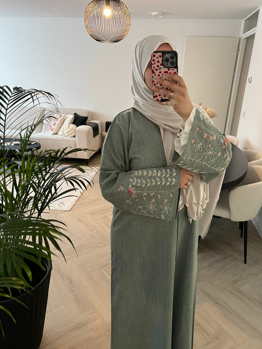 Flower abaya - Grey
