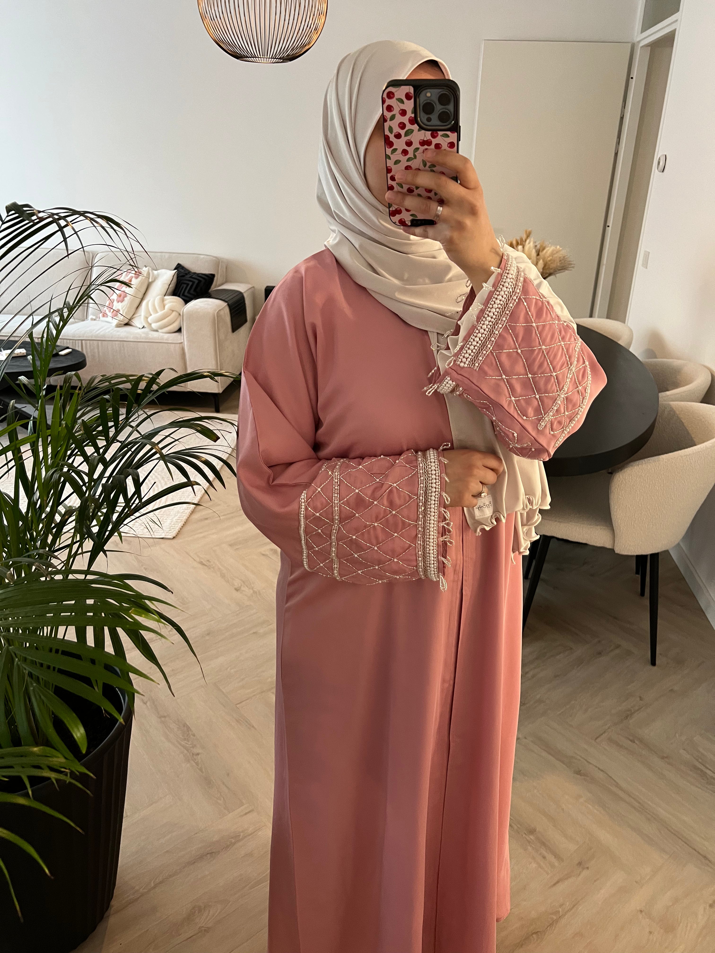 Elegant abaya - Pink stone