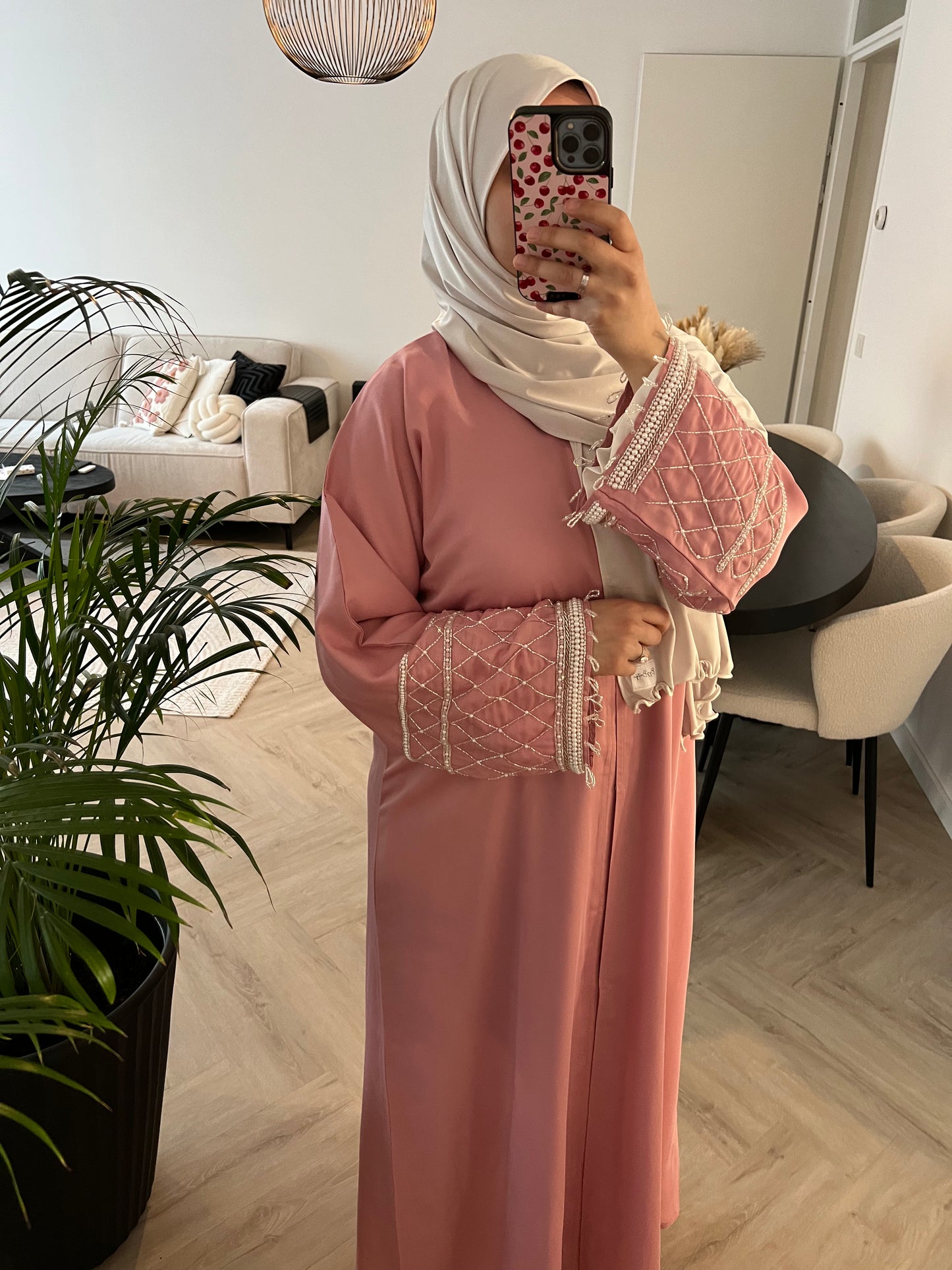Elegant abaya - Pink stone