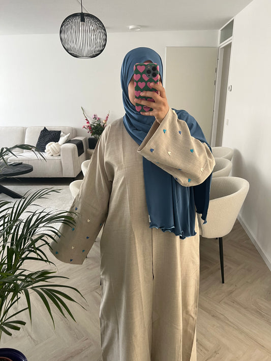 Beige heart abaya - Blue hearts