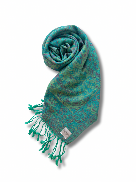 Reversible pashmina hijab - green + blue