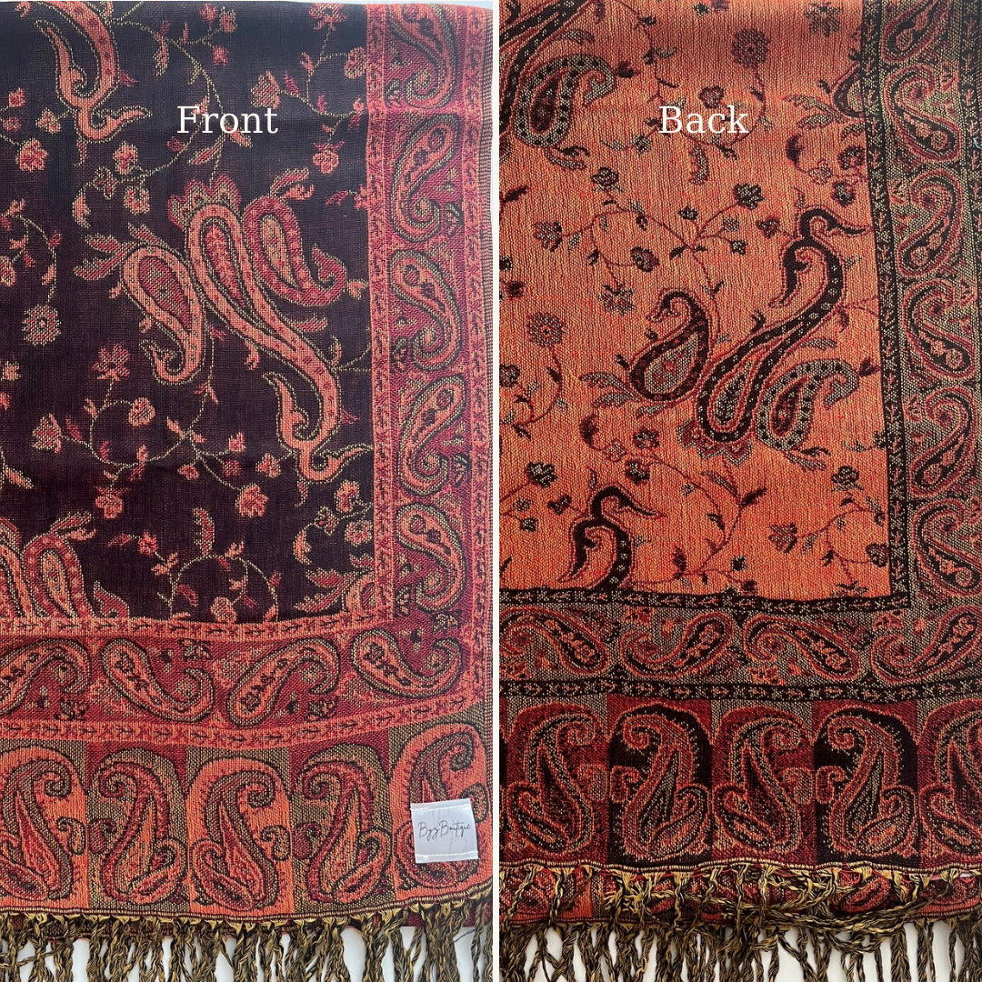 Reversible pashmina hijab - Dark Brown + Red