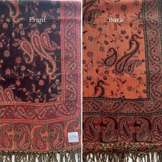 Reversible pashmina hijab - Dark Brown + Red