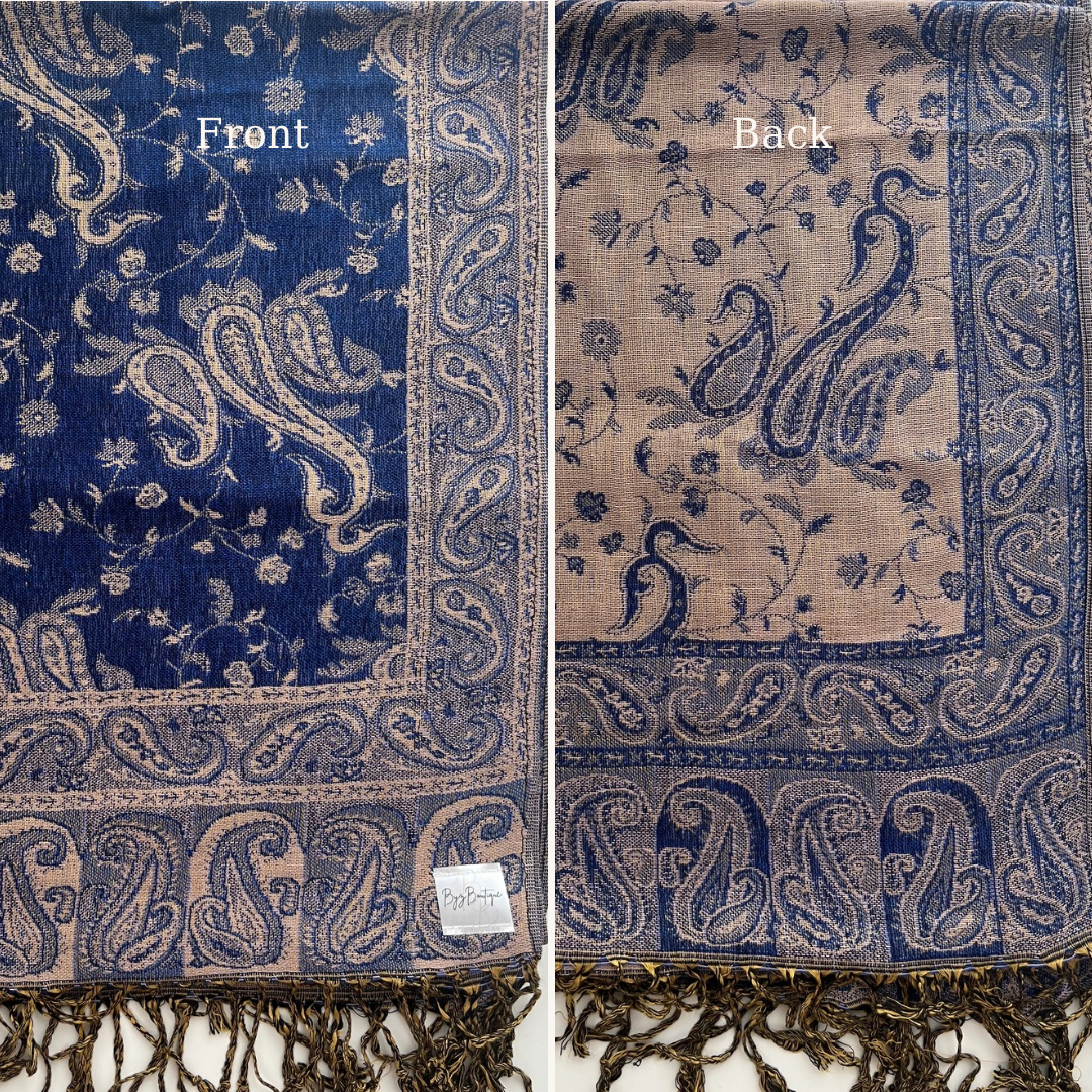 Reversible pashmina hijab - Dark Blue + Beige