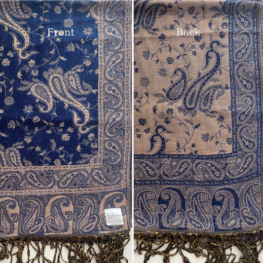 Reversible pashmina hijab - Dark Blue + Beige