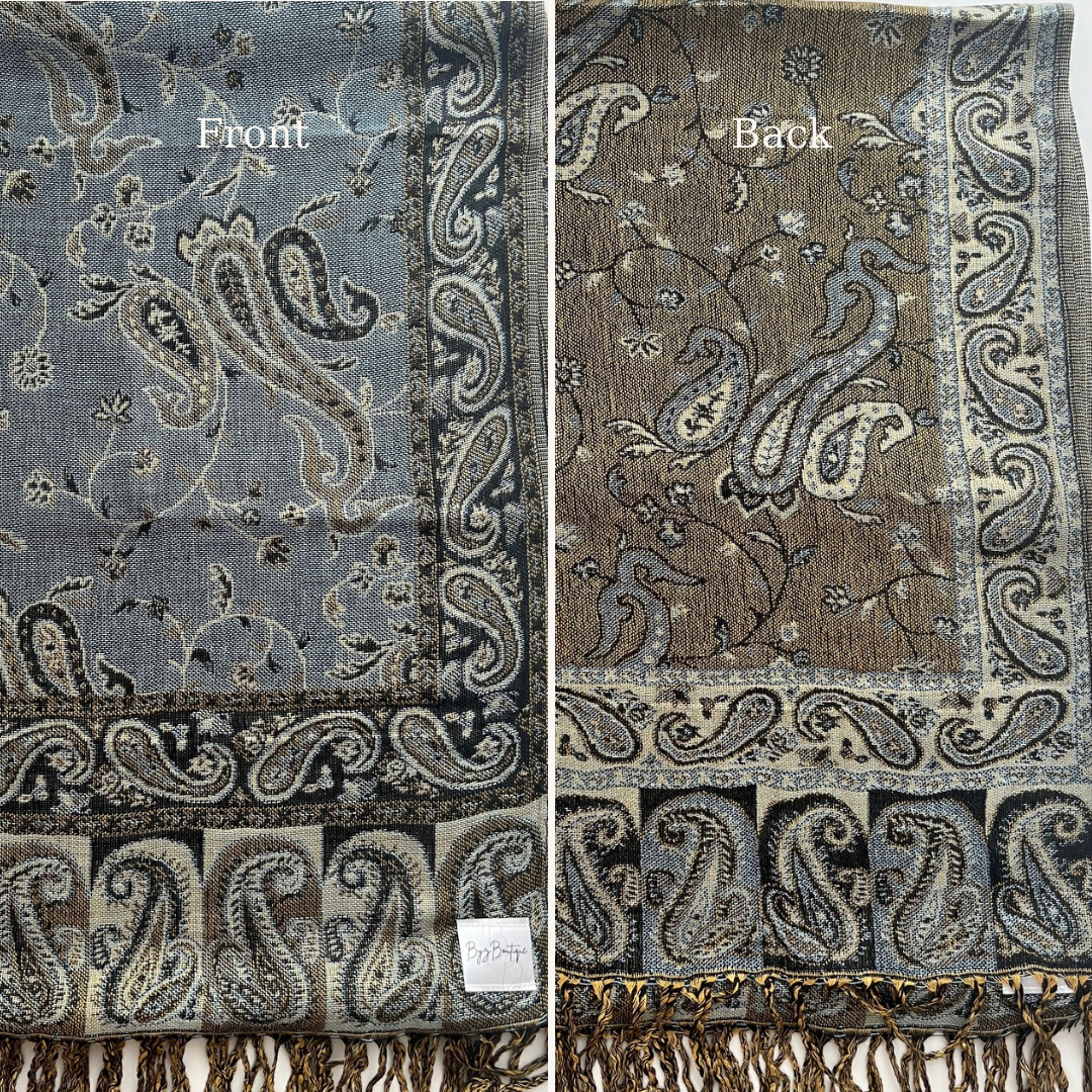Reversible pashmina hijab - Denim + Brown