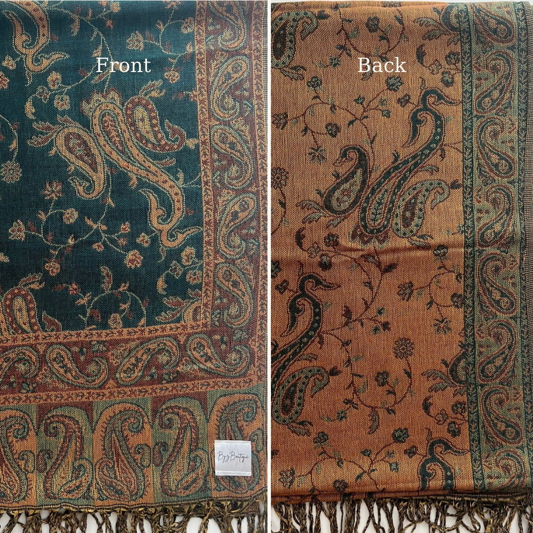Reversible pashmina hijab - Dark Green + Orange