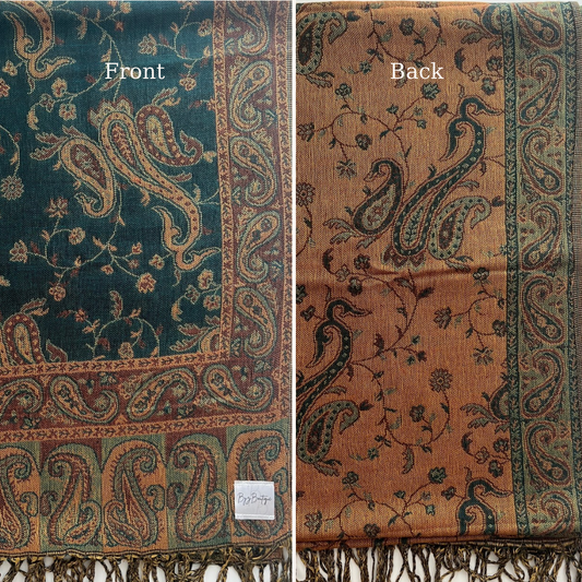 Reversible pashmina hijab - Dark Green + Orange