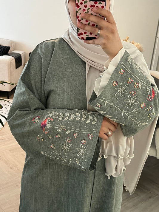Flower abaya - Grey