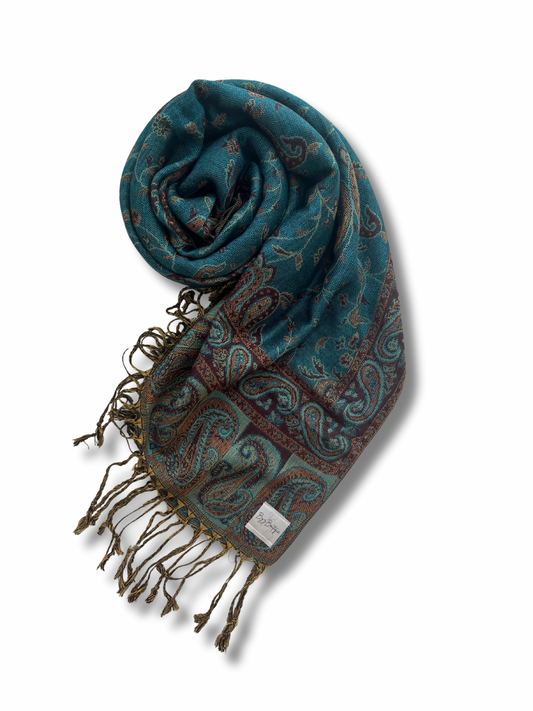 Reversible pashmina hijab - Teal + Brown