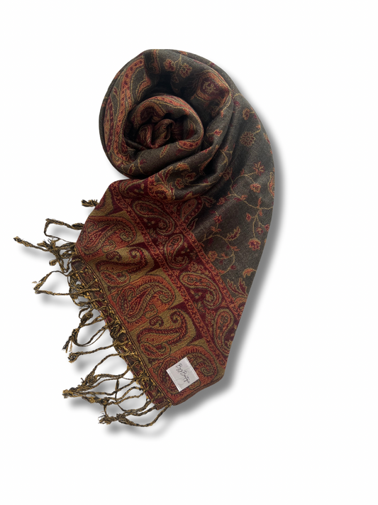 Reversible pashmina hijab - Brown + Red